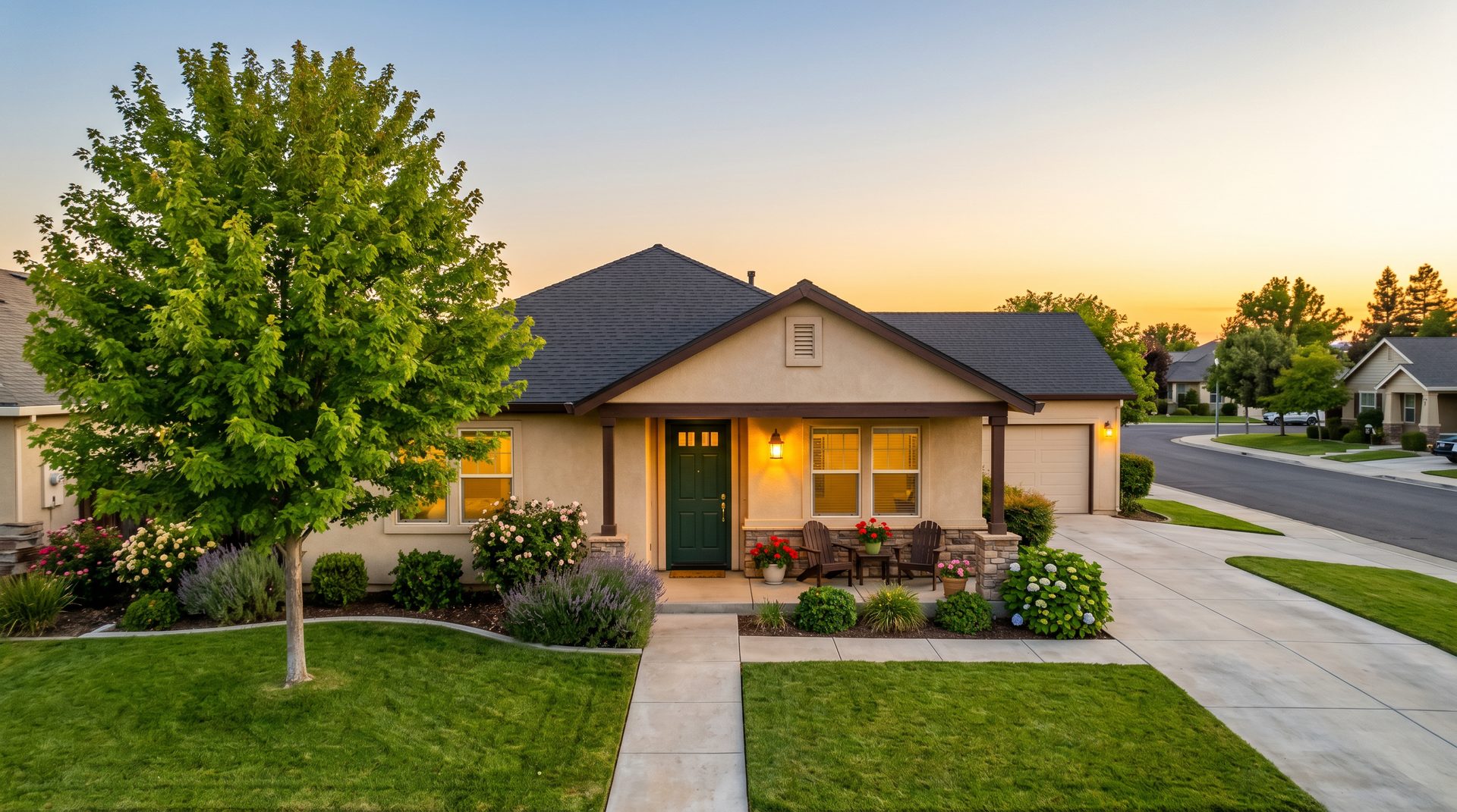 Charming Central Valley home at golden hour represented by Wealthstream Investment in Delano